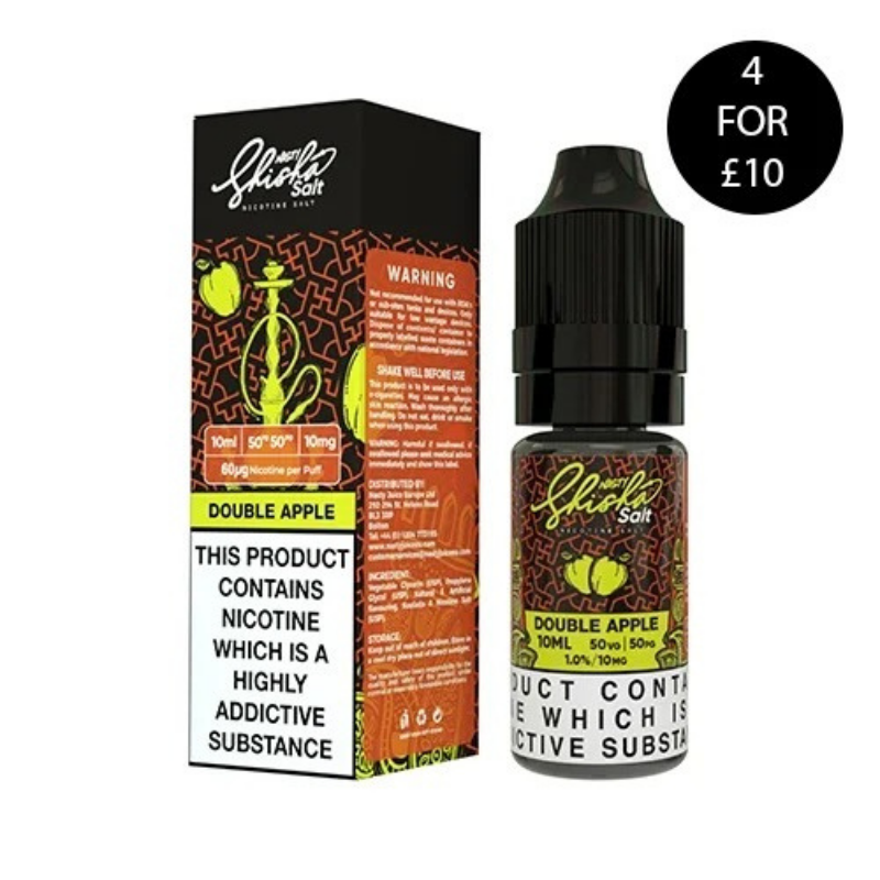 Shisha Salt Double Apple vape juice bottle and packaging on a white background