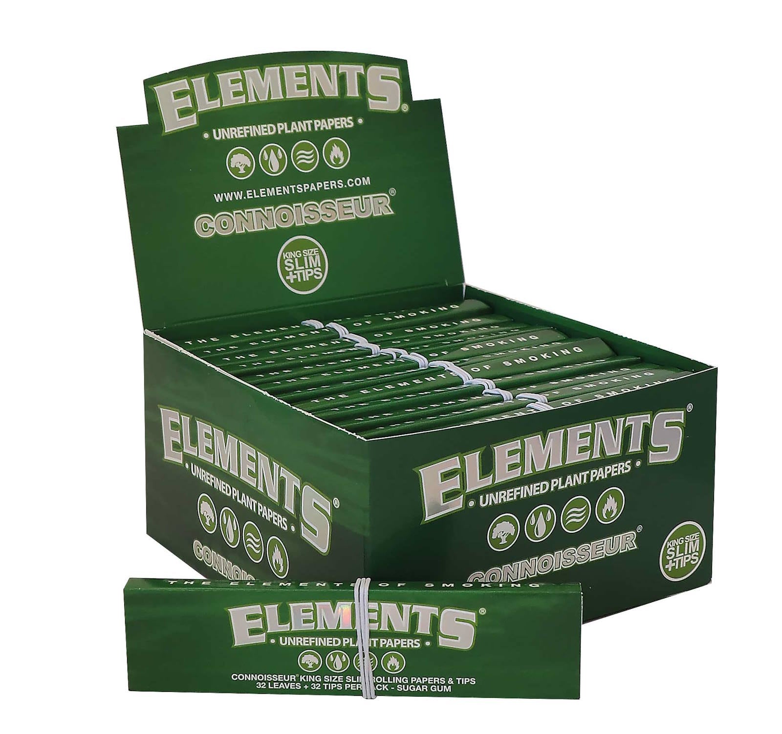 ELEMENTS Connoisseur Green King Size Slim + Tips – 24 Booklets