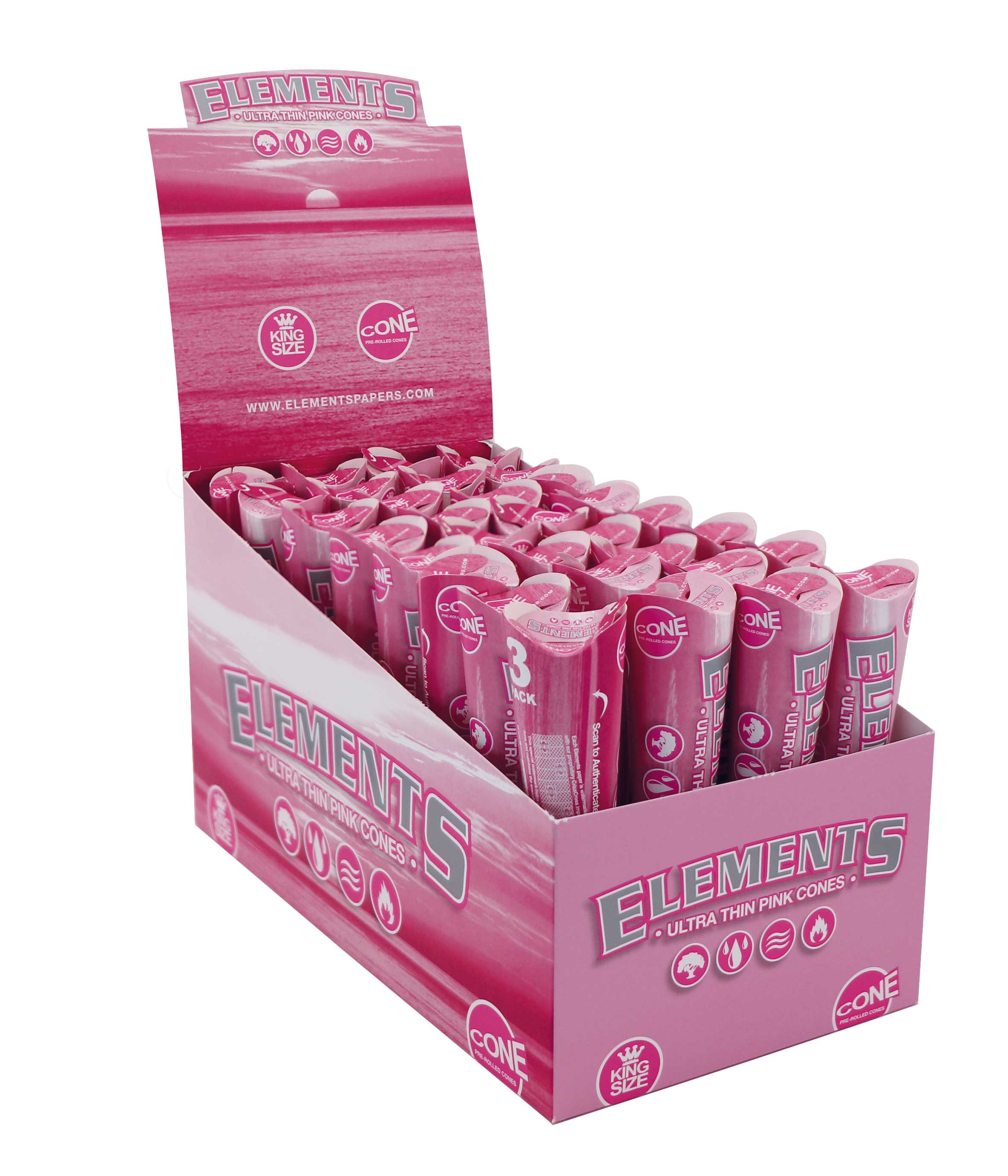 ELEMENTS Cone Pink King Size – 32 Packs