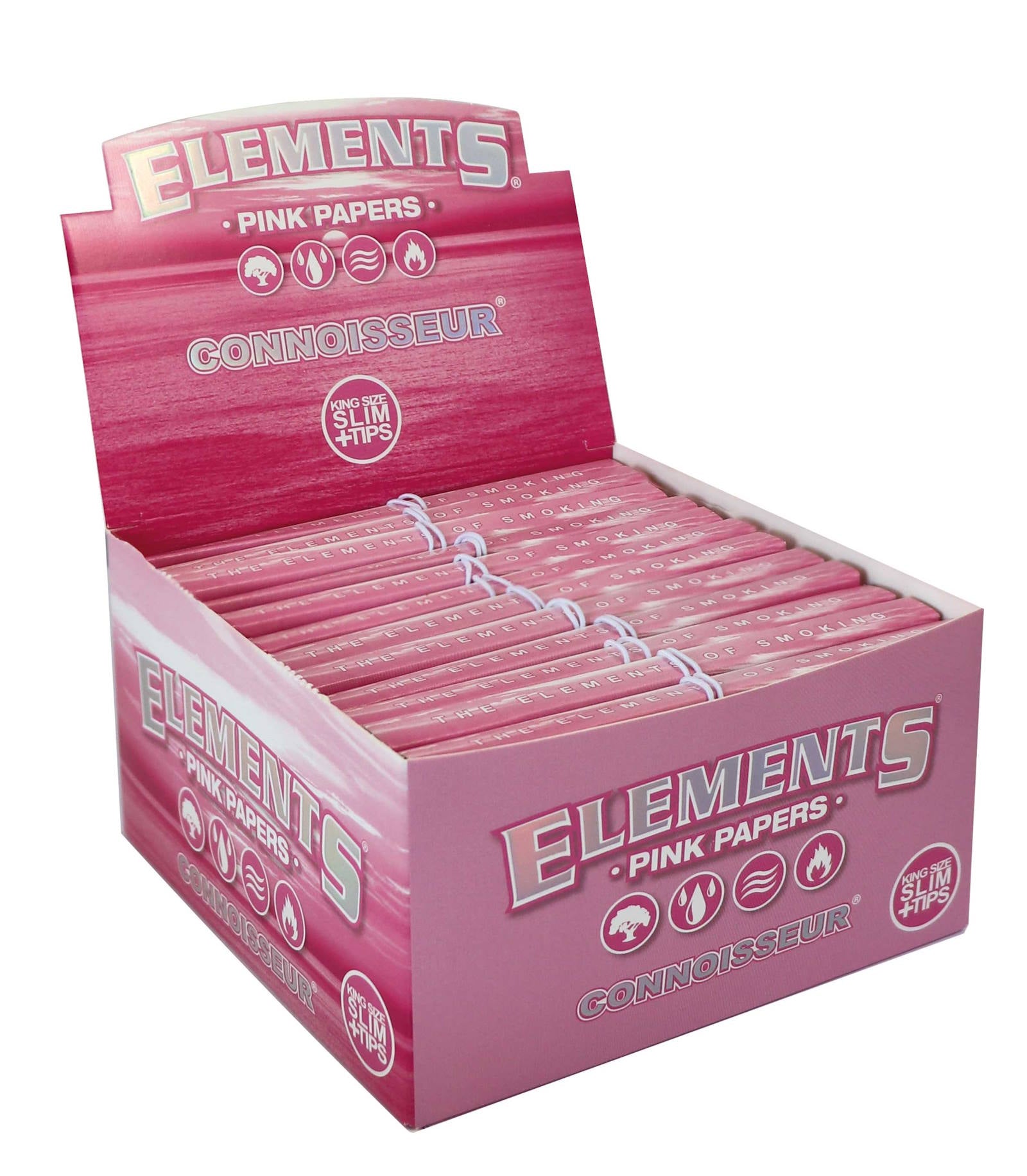 ELEMENTS Connoisseur Pink King Size Slim + Tips – 24 Booklets