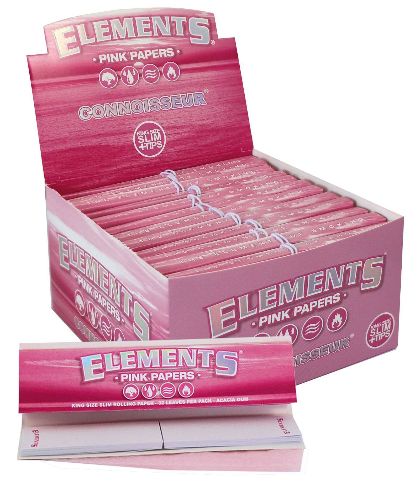ELEMENTS Connoisseur Pink King Size Slim + Tips – 24 Booklets
