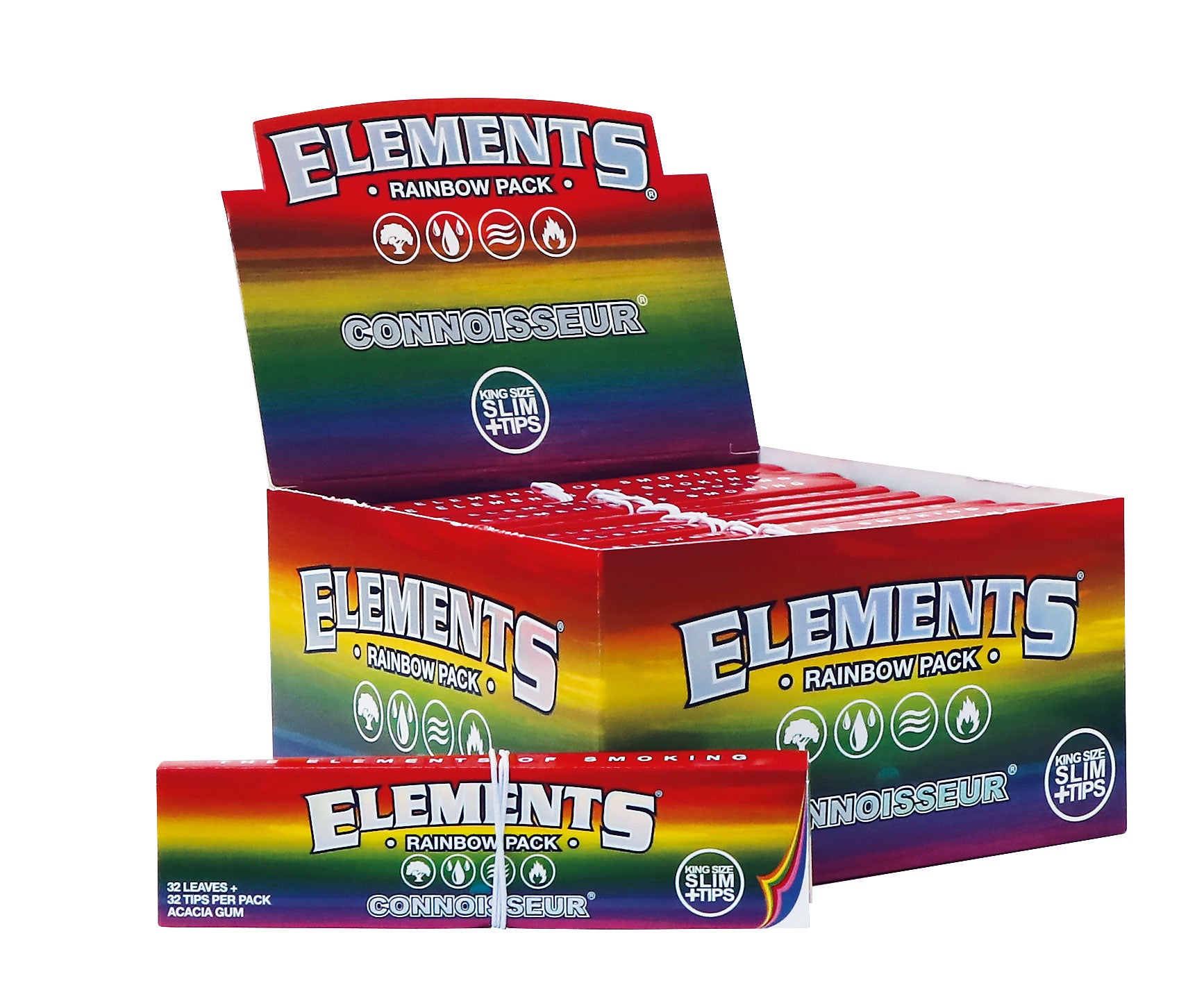 ELEMENTS Connoisseur Rainbow King Size Slim + Tips – 24 Booklets