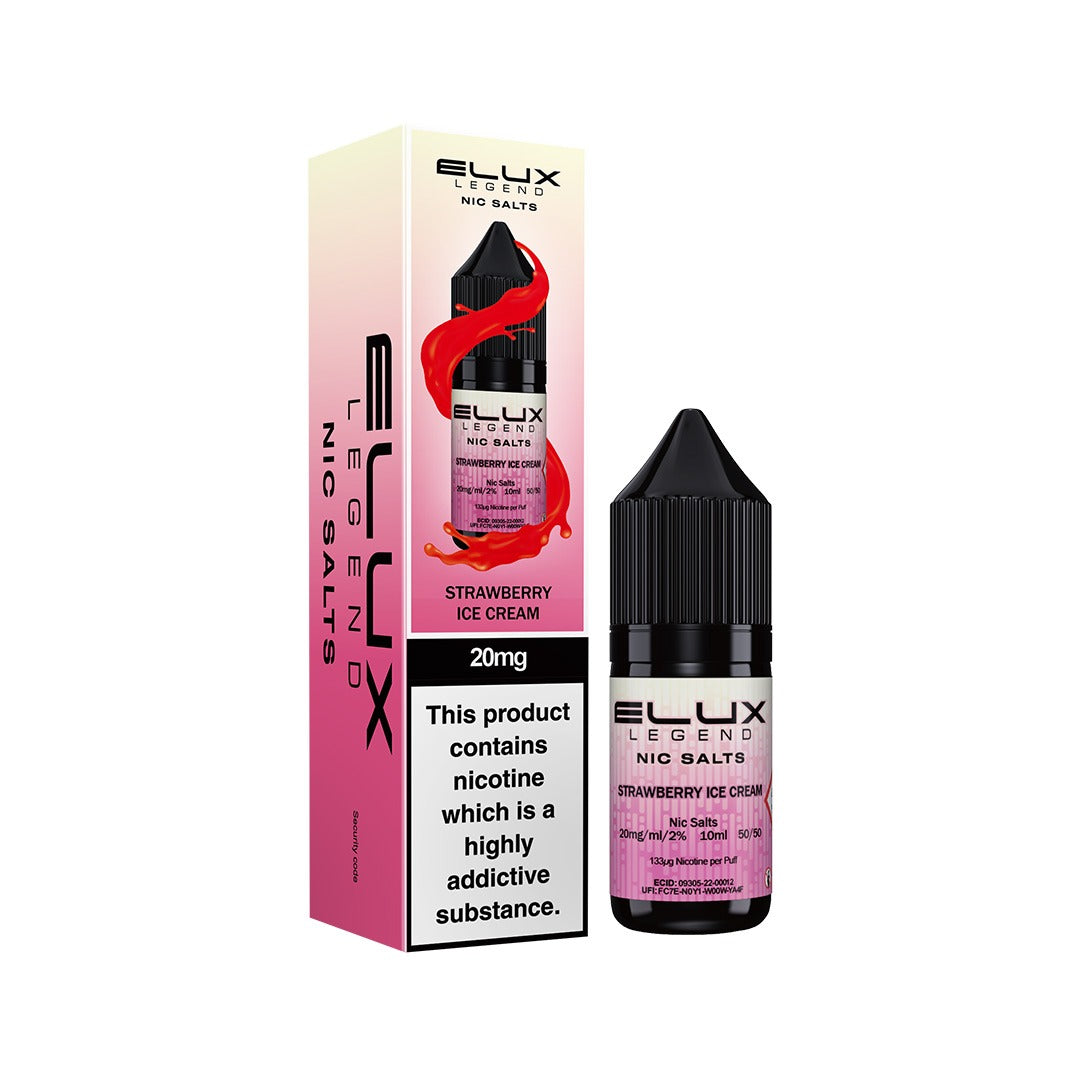 Ellux Legend Nic Salts Strawberry Ice Cream e-liquid packaging on a white background