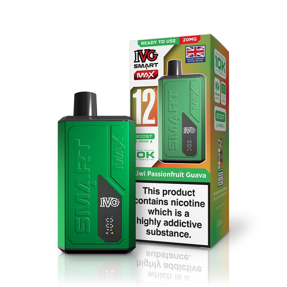 Green IVG vape device with packaging on a white background