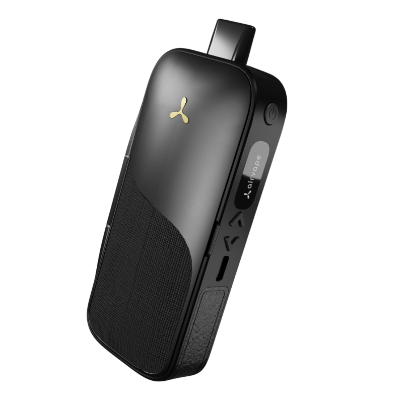 Legacy Pro dual-use vaporizer with hybrid heating, OLED display, and sleek black ergonomic design