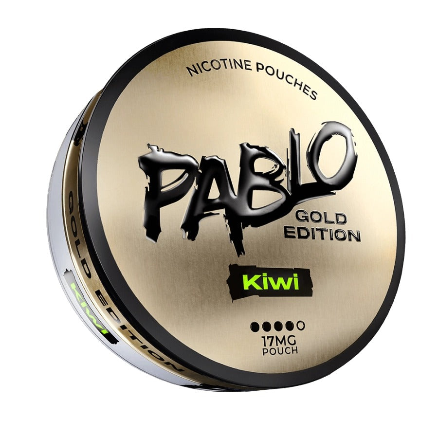 Pablo Gold Edition nicotine pouches container with 'Kiwi' flavor on a white background