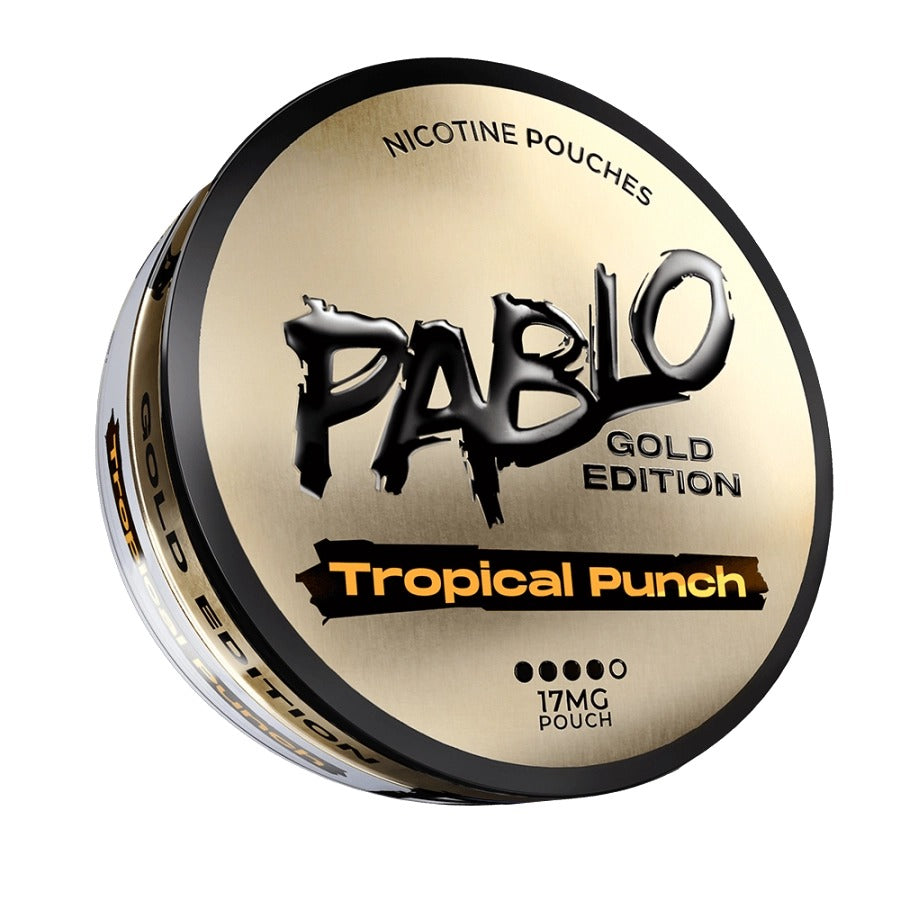 Pablo Gold Edition Tropical Punch nicotine pouches container on a white background