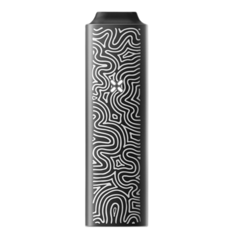 PAX Plus Artist Series limited edition vaporizer with geometric and abstract engraved patterns in black and silver finish