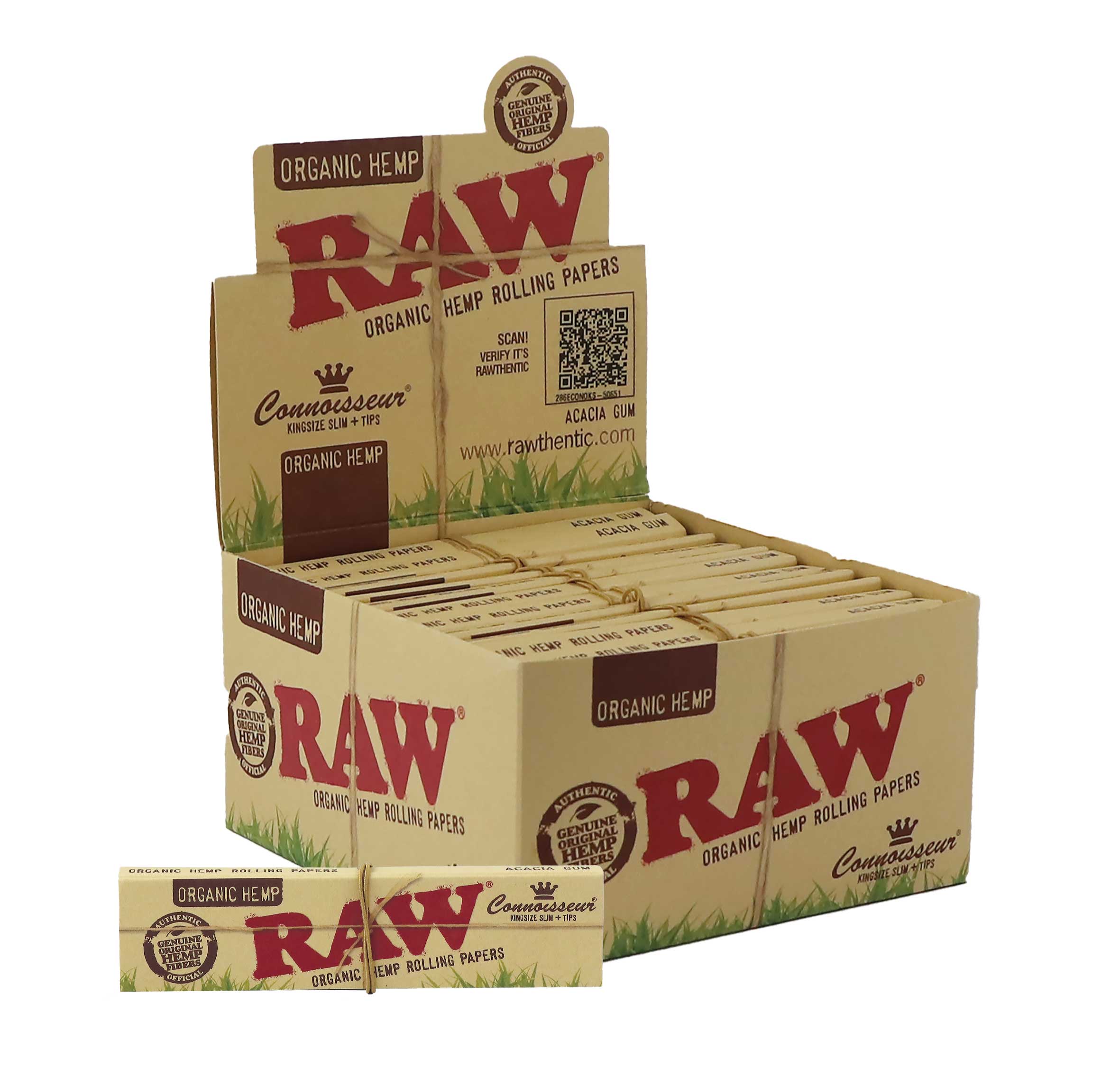 RAW Connoisseur Organic Hemp King Size Slim Papers + Tips - 24 Booklets