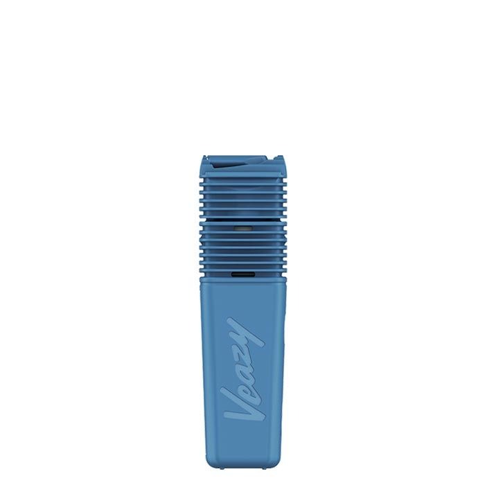 Blue Veazy dry herb vaporizer with temperature control and charging cable