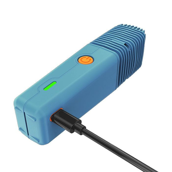 Blue Veazy dry herb vaporizer with temperature control and charging cable