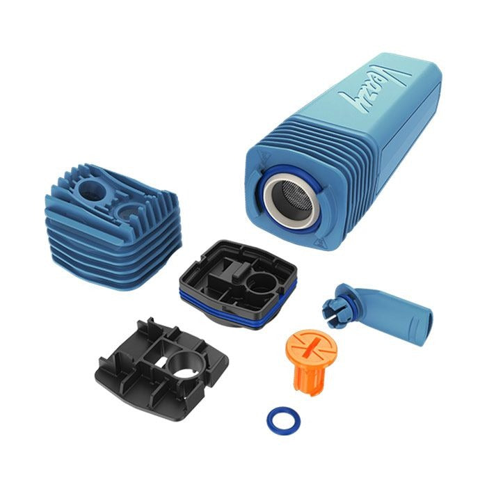 Blue Veazy dry herb vaporizer with temperature control and charging cable