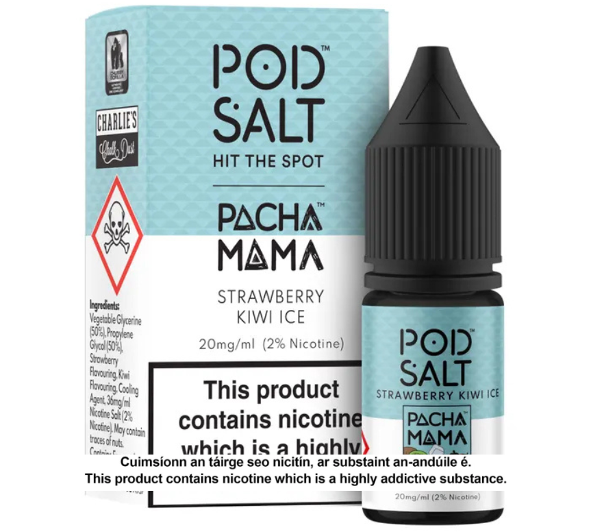 POD SALT CHARLIES CHALK DUST PACHA MAMA STRAWBERRY KIWI ICE 10ML NICOTINE SALT E-LIQUID FUSION