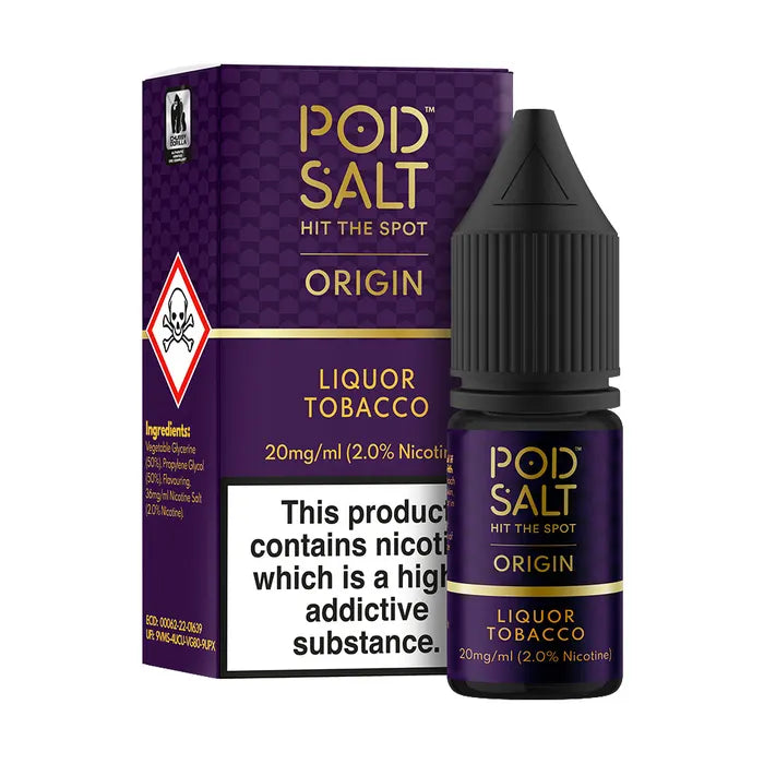 POD SALT ORIGIN LIQUOR TOBACCO 10ML NICOTINE SALT E-LIQUID